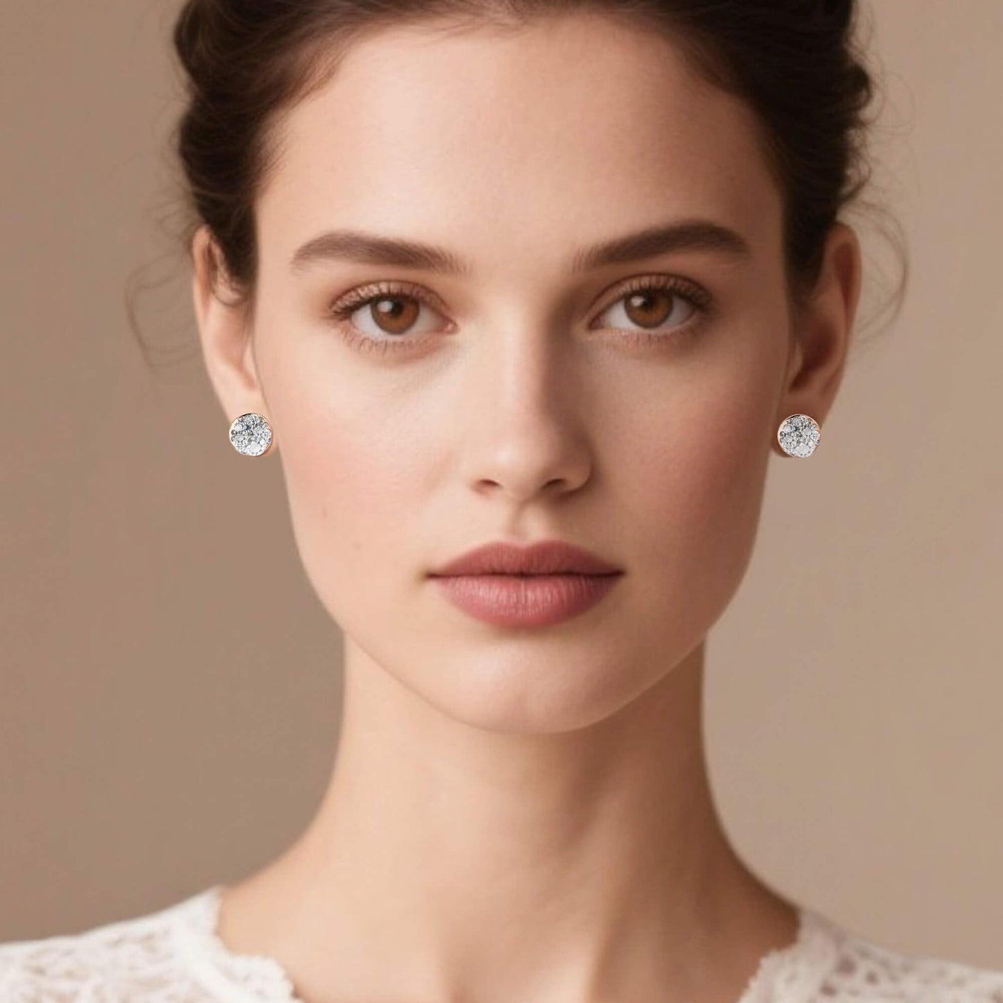 Multicolored Austrian Crystal Rhinestone Stud Earrings for Women Fashion S925 Sterling Silver Hypoallergenic Jewelry (Clear White/Rose Gold-tone)