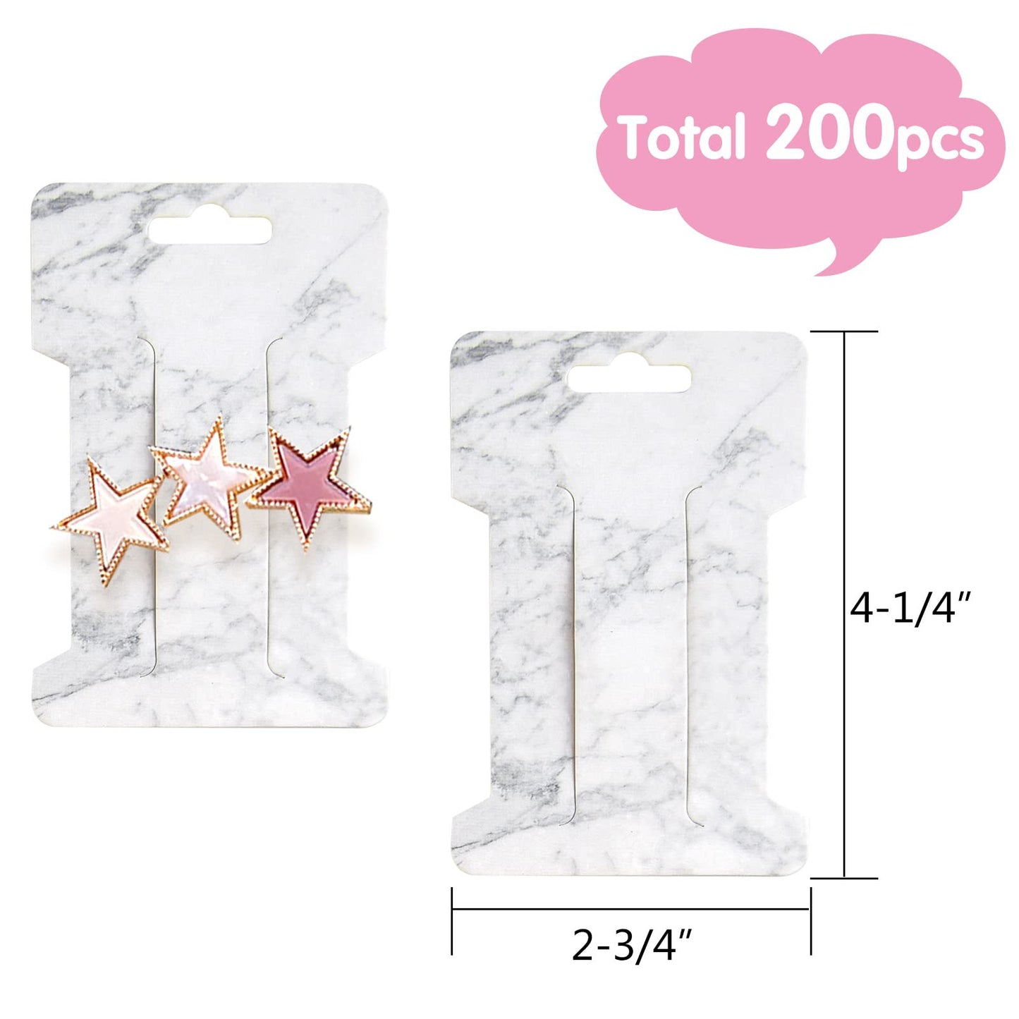 Mototo 200 PCS Hair Clip Bow Display Cards Hair Barrettes Jewelry Display Holder Rectangle Paper Cardboard for Hair Accessories Display and Organizing, 4 x 2-1/2 Inches (Marble Stripe)