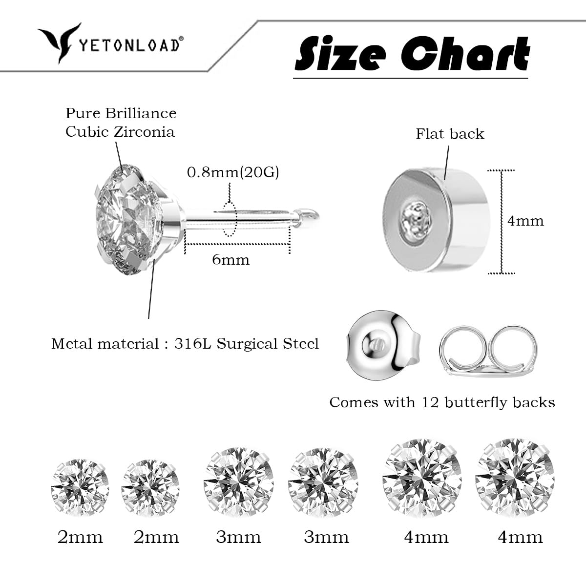 Hypoallergenic Stainless Steel Cubic Zirconia Earrings Set for Women Multi Pack Cubic Zirconia Earrings for Men 5 Pairs 4-8mm Titanium Stainless Steel Silver Diamond Black, Titanium Stainless Steel