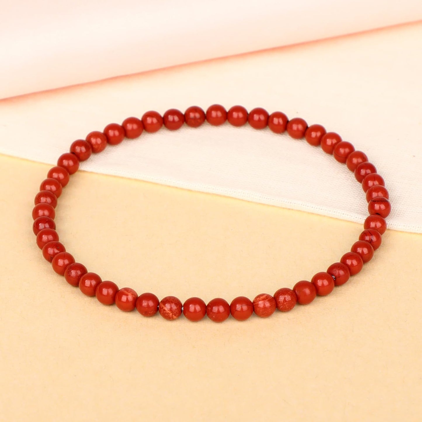 LPBeads Handmade Natural Gemstone Stretch Elastic 4mm Red Jasper Bracelet Healing Crystal Round Stone Beads Jewelry Gifts for Women Men