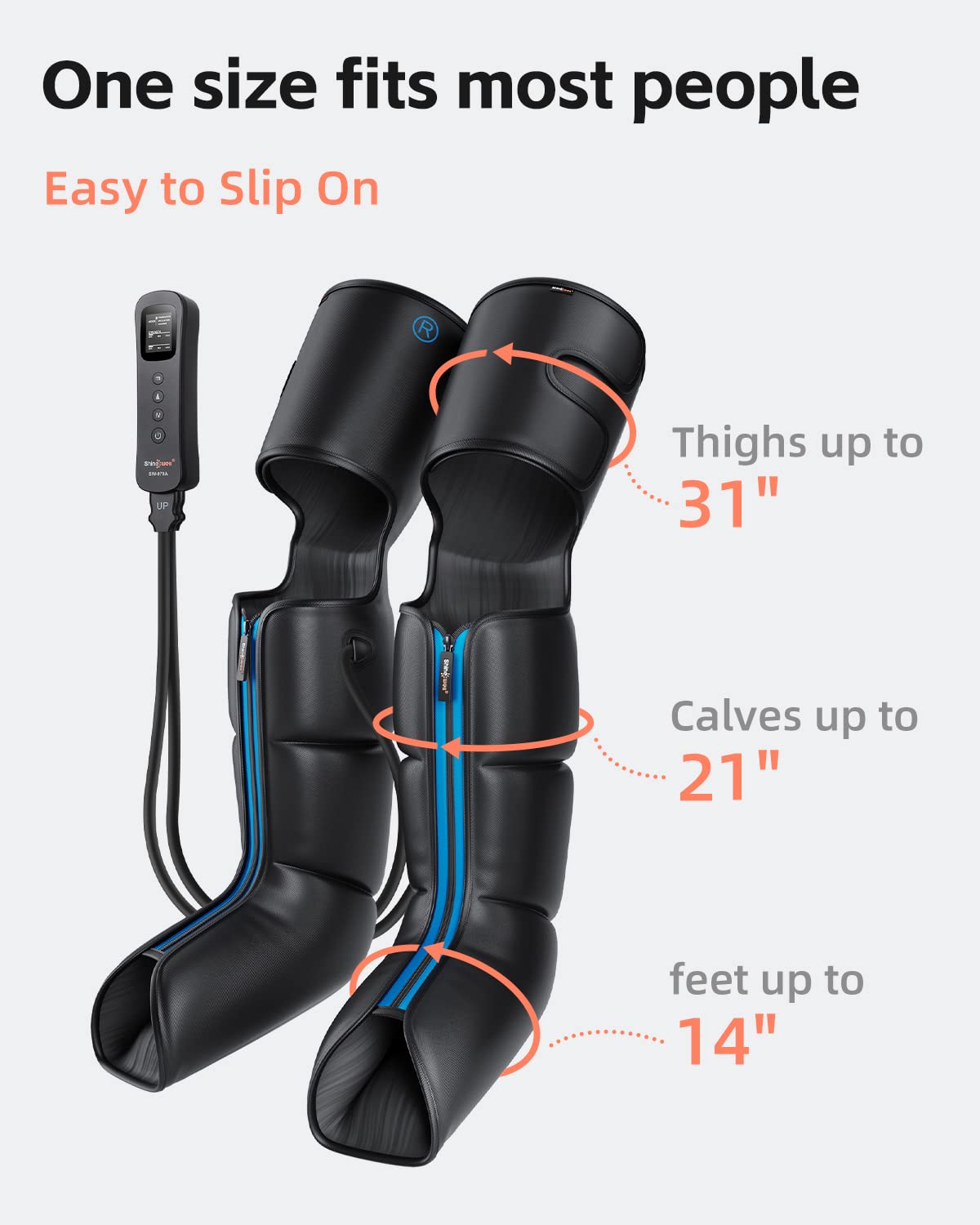 SHINE WELL Leg Compression Massager for Circulation and Pain Relief, Full Leg Massager for Swelling, with 3 Modes 3 Intensities 3 Timing Options, Gift for Dad Mom