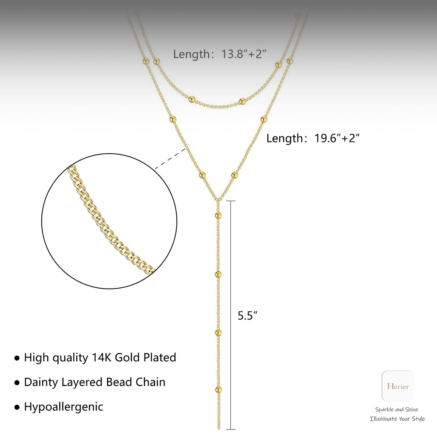 HERIER Gold Necklaces for Women Dainty 14k Gold Plated Long Necklaces for Women Trendy Layered Beaded Necklace Simple Lariat Y Necklace Gold Jewelry Gifts