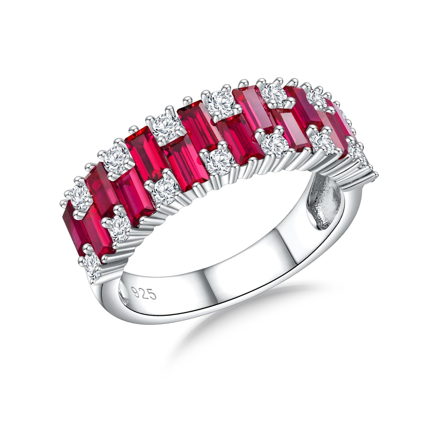 RANDES Ruby Eternity Band 925 Sterling Silver Emerald Cut Wedding Band 3ct Created Red Stone Half Eternity Rings for Women Size 9