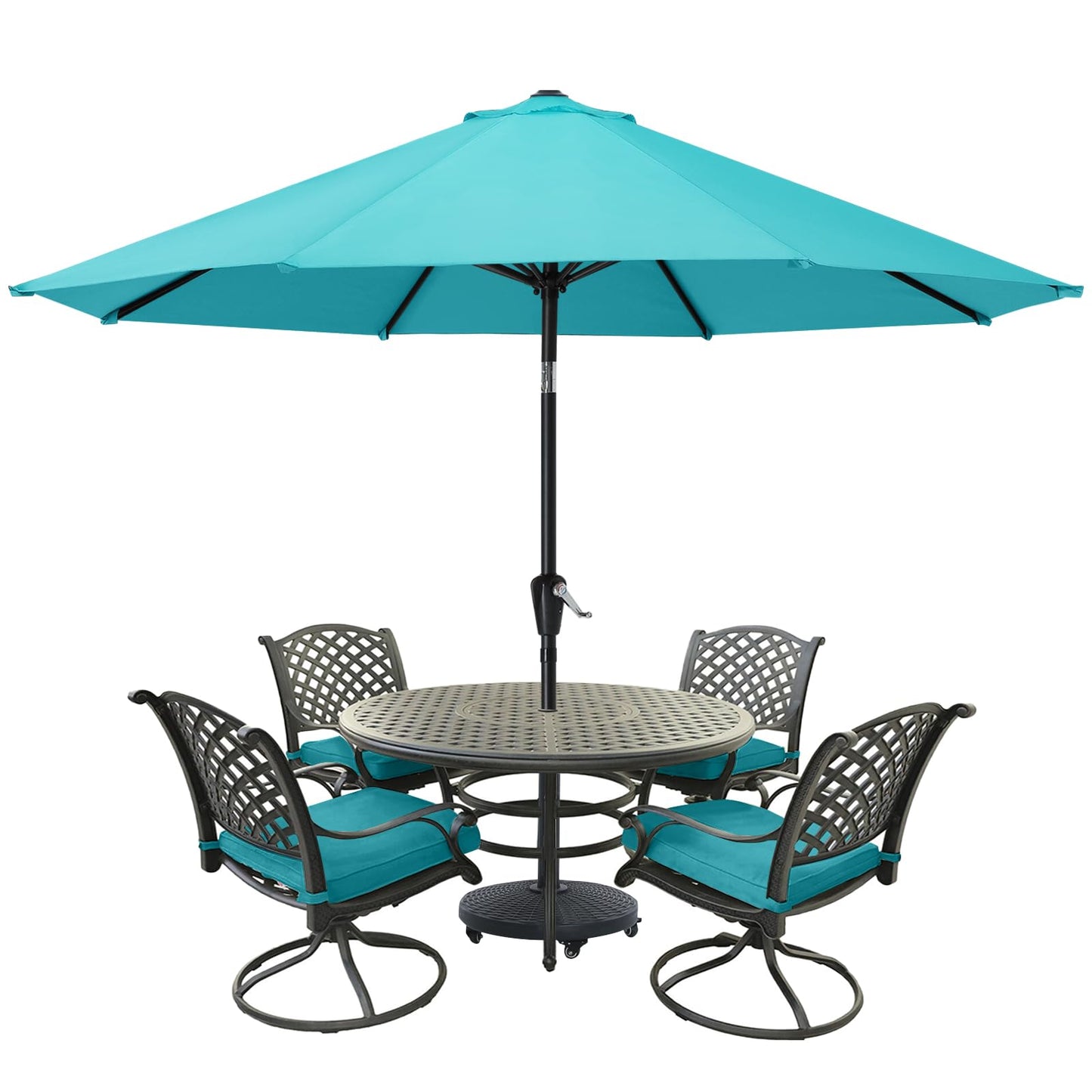 MASTERCANOPY 9FT Patio Umbrella with Push Button Tilt and Crank, Outdoor Market Umbrella with 8 Sturdy Ribs, UV Protection & Waterproof for Garden, Deck, Backyard, Pool (Turquoise)