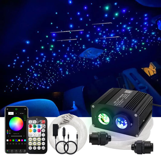 AZIMOM Dual Color 1200pcs 0.03in 13.1ft Twinkle Fiber Optic Starlight Headliner+ Pure White Meteor 240pcs Shooting Star, Sound Mode APP& Remote Control 2 in 1Starlight Meteor Kits Car Home Ceiling