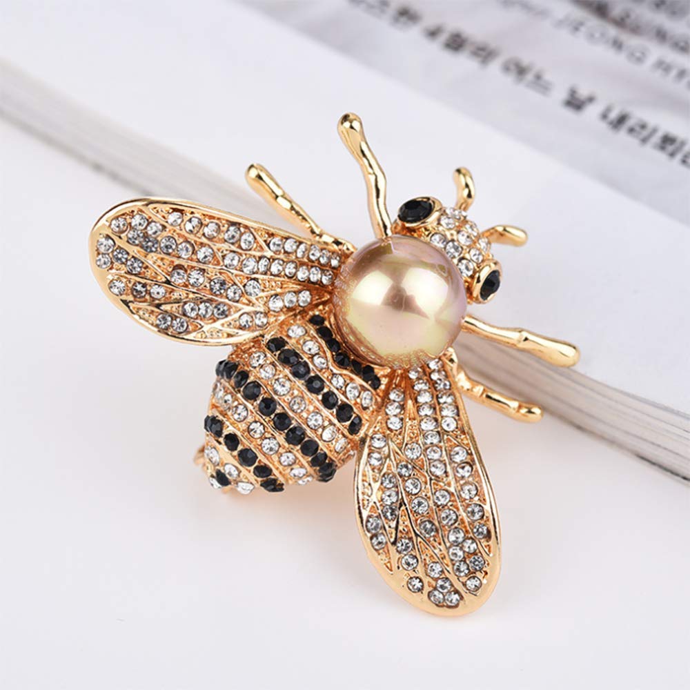 Honey Bee Brooches Crystal Insect Themed Bee Brooch Animal Fashion Shell Pearl Brooch Pin 14K Gold Plated (gold pearl)