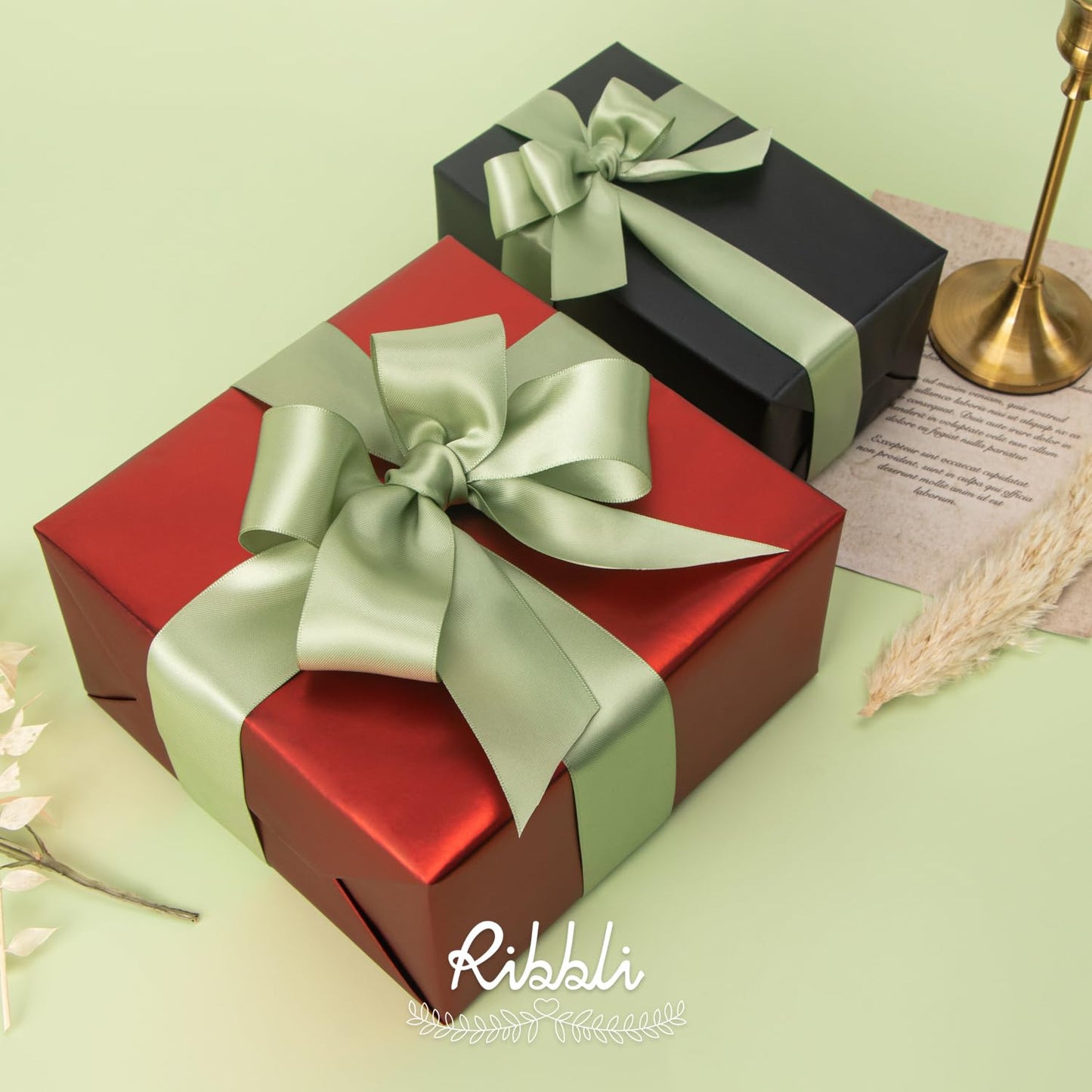 Ribbli Dusty Sage Satin Ribbon Double Faced Satin 1 Inch x Continuous 25 Yards-Sage Green Ribbon for Gift Wrapping Crafts Wedding Decoration Bows Bouquet Floral Arrangement