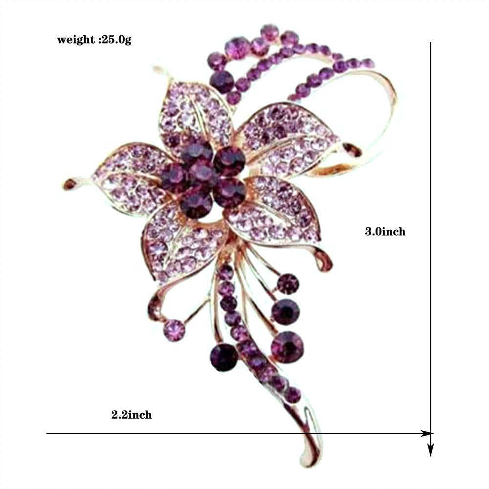 Flower Crystal Brooches Pins Fashion Beautiful Created Dark Red Rhinestone Floral Brooch Good Idea for Party Dance Wedding Banquet for Elegant Women Girl(Plum crystal flower brooch)