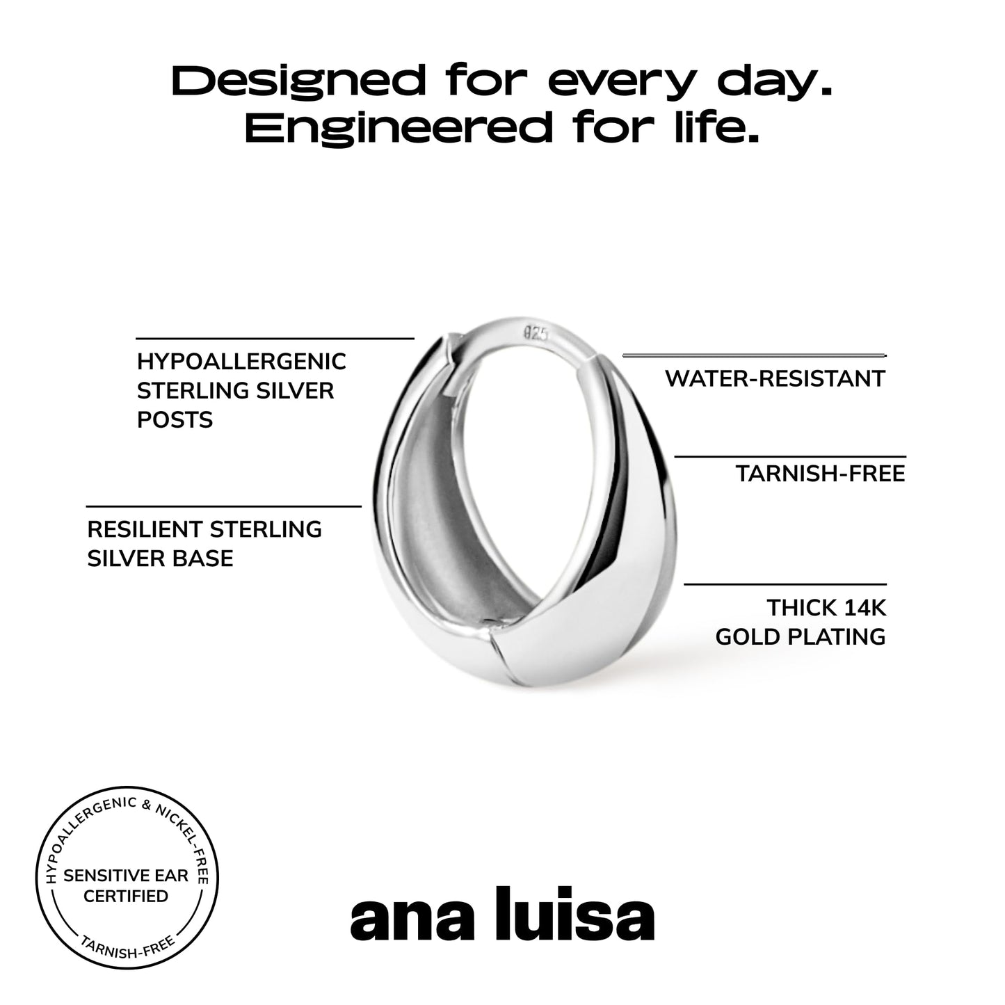 Ana Luisa Hoop Earrings for Women - 14K Gold Plated & Silver Rhodium Plated Assorted Earring Styles - Dainty, Small Gold Hoop Earrings - Hypoallergenic Tarnish-Free Jewelry