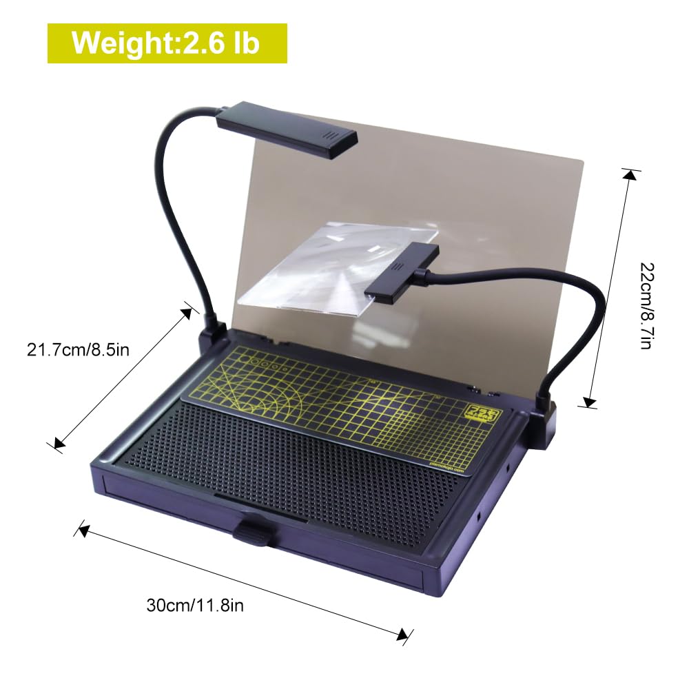 Model Building Kit, Portable Workbench for Cutting and Assembly, Model Kit Tools with LED Lights, Magnifiers, Plastic Storage Drawers, Pliers Holder, Gridded Adhesive Cut Mats, Display Panel
