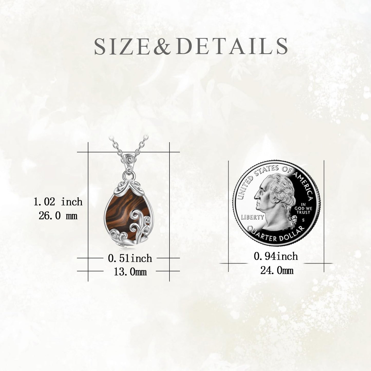 POPLYKE Sterling Silver Tiger Eye Filigree Teardrop Necklace Filigree Pendant Jewelry Gifts for Women