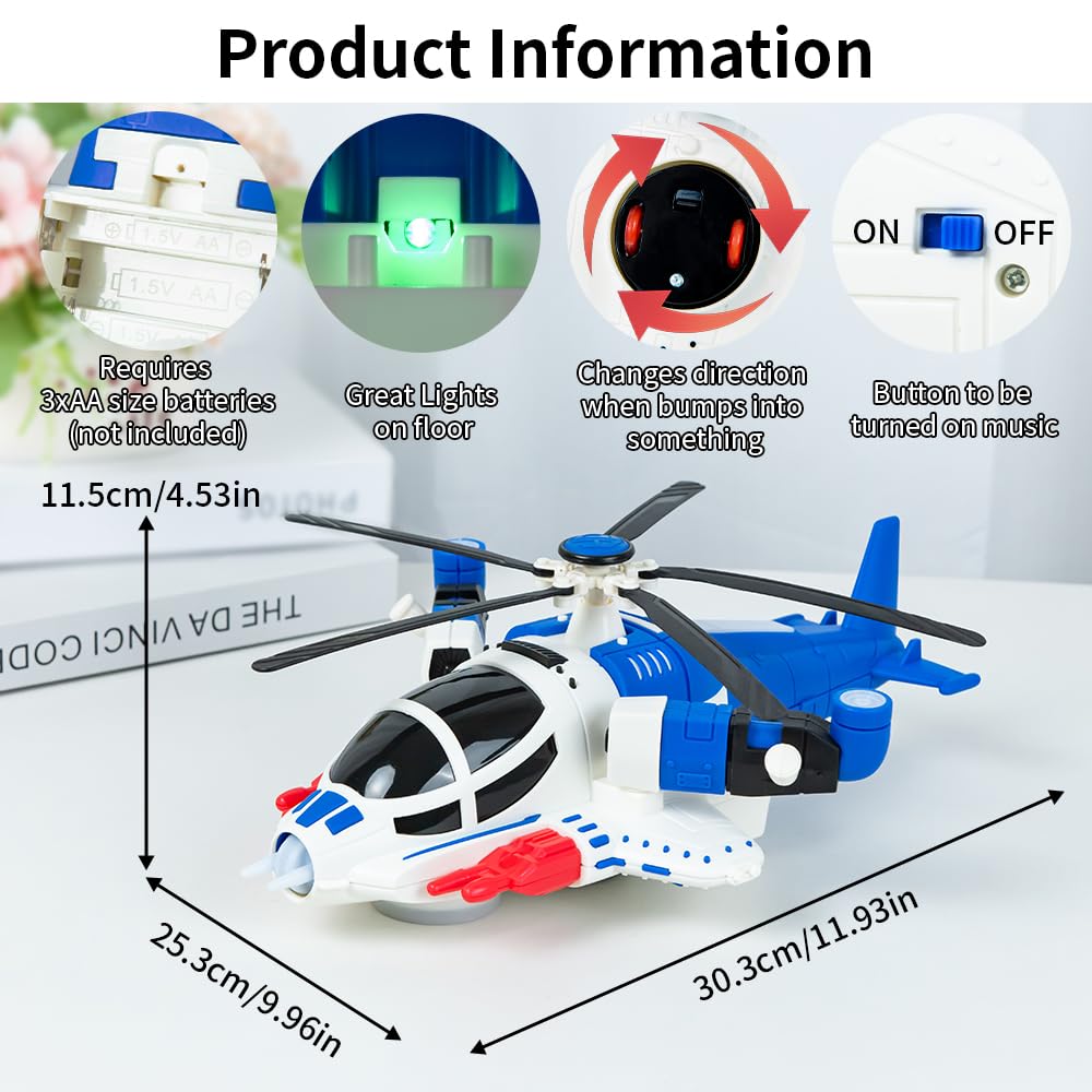 Helicopter Toy for Kids,Boys with Lights and Sounds, Kids Play Airplane, 360°Freedom and Operated Automatic Plane,Airplane Toys for 3 4 5 6 Year Old Up Toddler Boys Girls Birthday Party Favors(Blue)