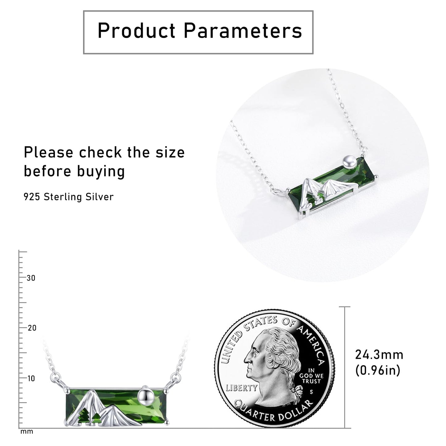 AENEAS Mountain Necklace 925 Sterling Silver Nature Pendant Religious Faith Green Crystal Jewelry Gifts for Her Wife Women