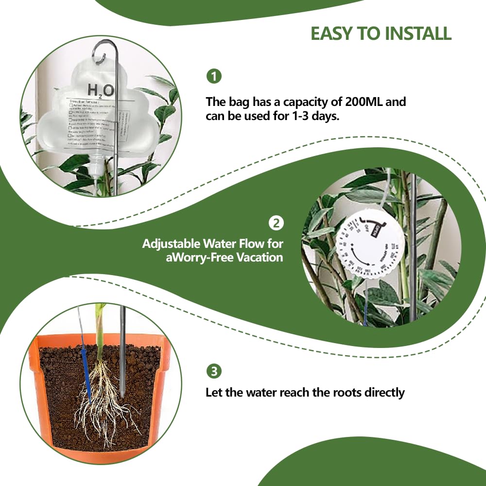 VMRUXAW 2 PCS Plant Self Watering Devices Irrigation Dripperswith Flow ControlIndoor,Self Automatic Plant Watering System with 500mL Water Bag, for Indoor Outdoor Plant Waterer