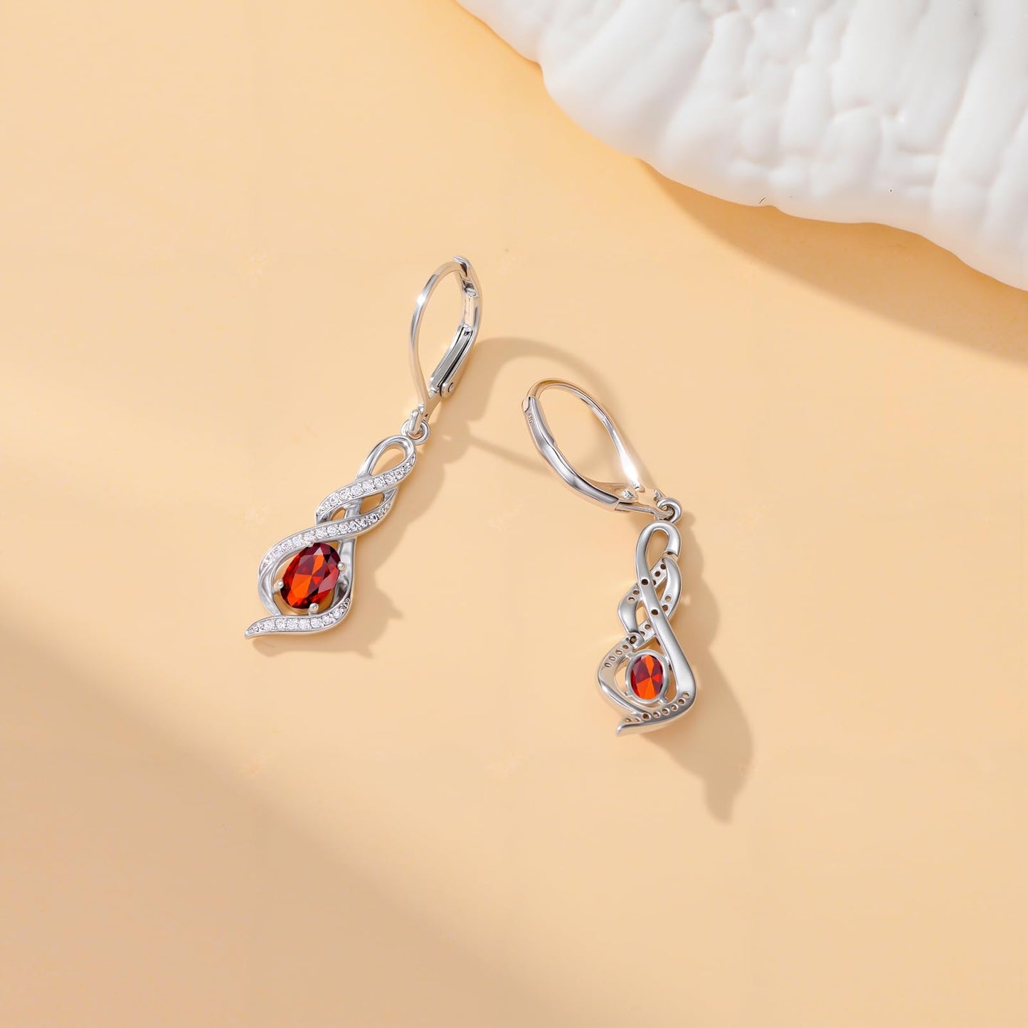 POIUY Ruby July Birthstone Infinity Leverback Dangle Earrings Hypoallergenic Drop Earrings Love Jewelry Anniversary Christmas Wedding Gift for Mom Wife Sister Daughter Girlfriend