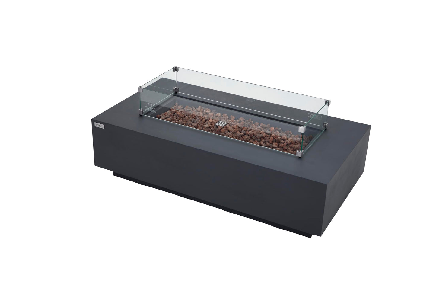 AMS Creations | Madison 60" Bundle Rectangular Natural Gas Outdoor Fire Pit Table | Dark Gray Concrete GFRC | Smooth Texture or Surface | Electronic Ignition | Outside Backyard Fireplace