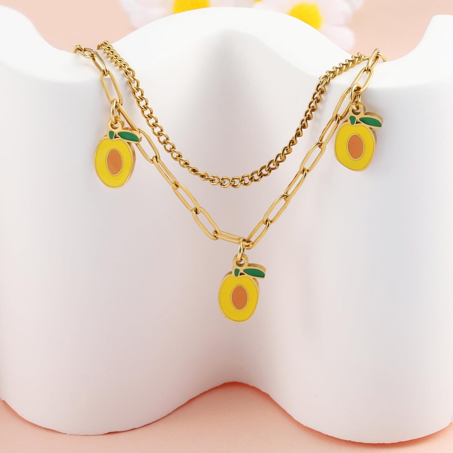 LCTrusttmor Gahna Mango Bracelets for Women, 18K Gold Plated Mango Fruit Charms with Adjustable Layered Chain Link for Women Summer Jewelry Gifts