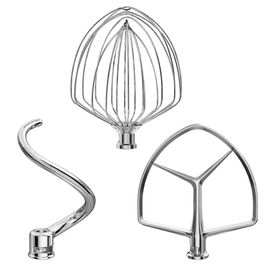 LETOMS 3 Pieces Stainless Steel Attachments (7QT Dough Hook,7QT Wire Whip,7QT Flat Beater Attachment) for KitchenAid Lift Stand Mixer and 7 Quart Bowl, Dishwasher Safe and Heavy Duty