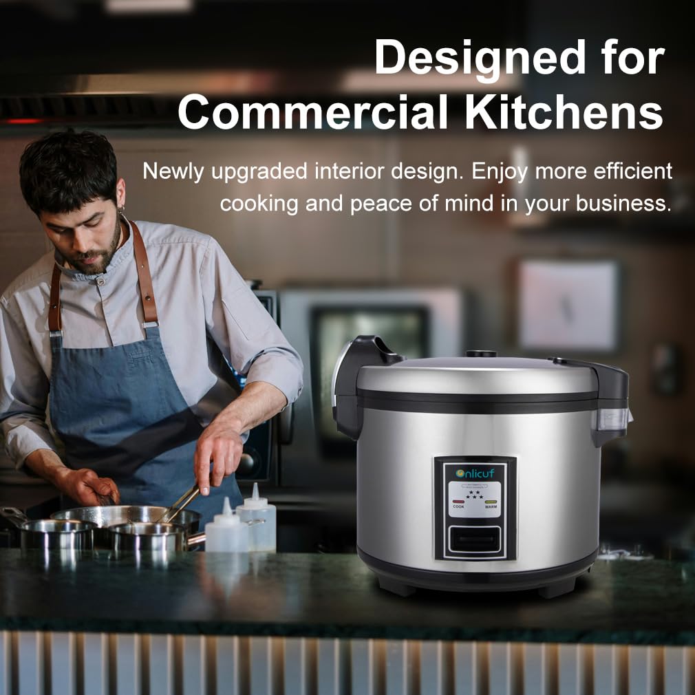 Onlicuf Commercial Rice Cooker 35 Cups Uncooked (70 Cups Cooked) with Stainless Steel Exterior,Large Rice & Grain Cooker for Restaurant,Double Protection,Silver