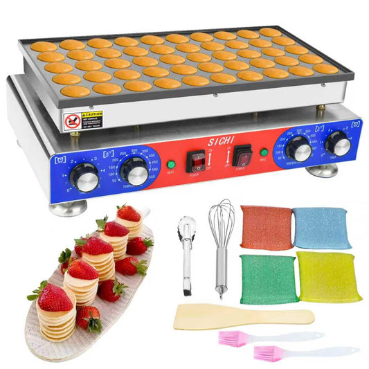 SICHI Mini Pancake Maker - 50Pcs Mini Dutch Pancake Maker With Nonstick and Quick Heat-Up, Mini Pancakes Maker Machine With 2 Thermostats & 2 Timers Separate Control, Commercial Pancake Maker Machine