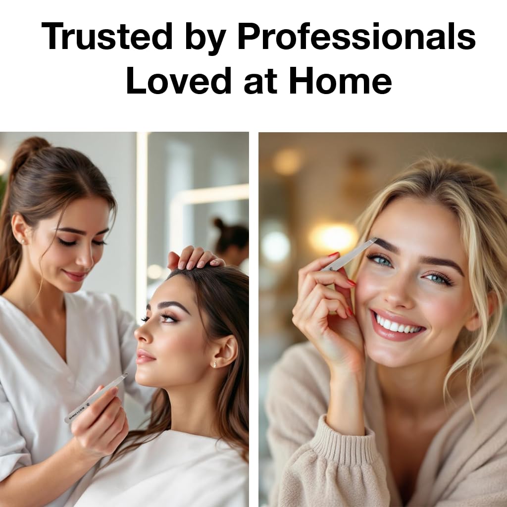 Beauty Power Slant Tip Precision Tweezers - Stainless Steel Eyebrow Tweezers for Women & Men - Precision Tweezers for Facial Hair, Ingrown Hair & Brow Shaping - Professional Beauty Tool (Grey)
