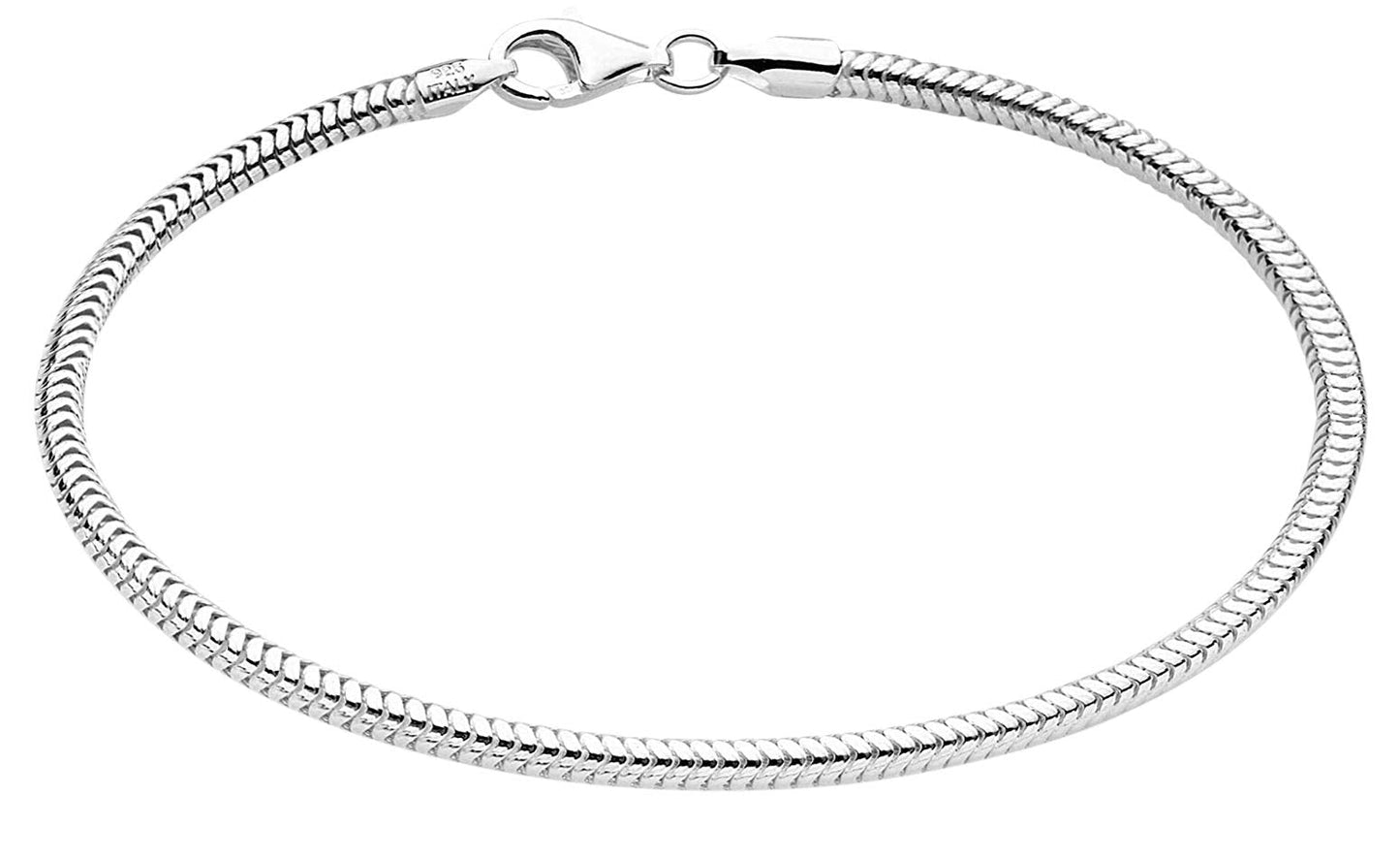 Savlano 925 Sterling Silver Solid Italian Round Diamond Cut Flexible Snake Chain Bracelet With Gift Box For Women & Men - Made in Italy (8, 4mm)