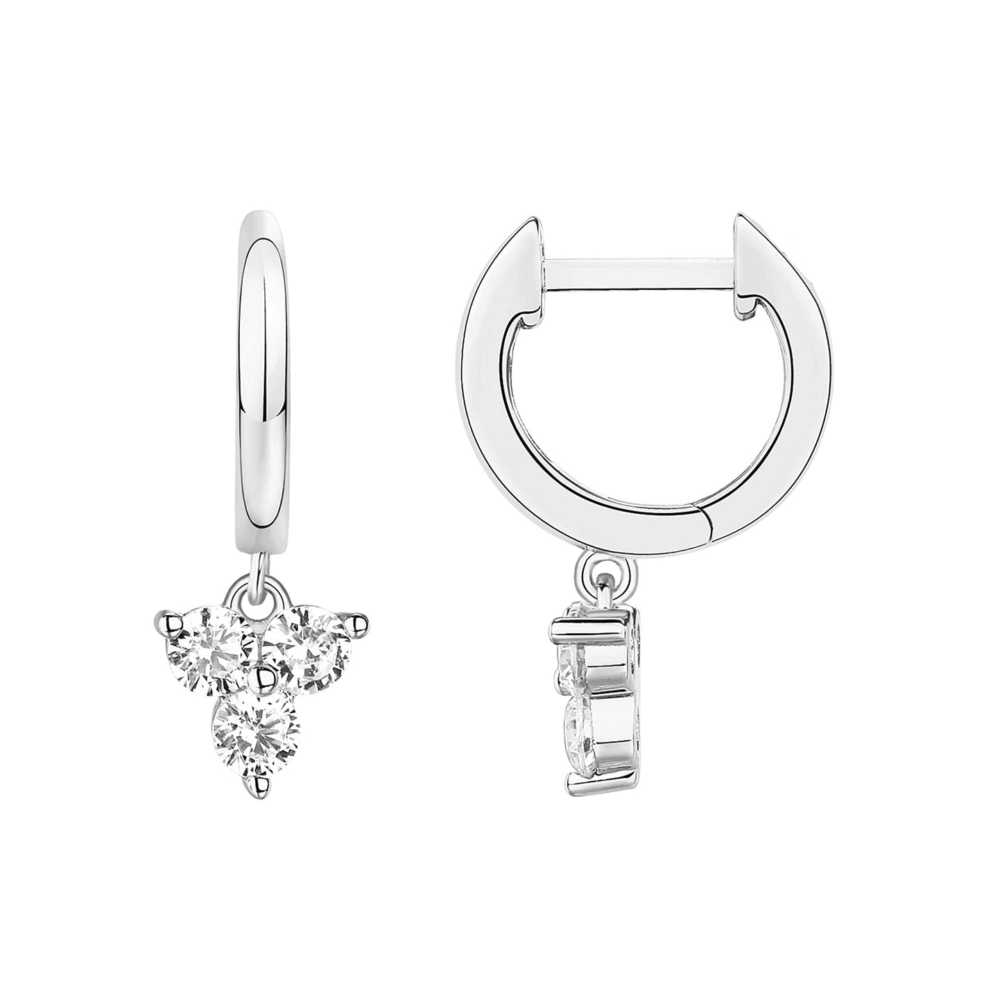 PAVOI Rhodium Plated 925 Sterling Silver Post Dangle Huggie Hoop Earrings For Women - Trendy Cubic Zirconia Cluster Hoop Earrings - Small Hinged Huggies