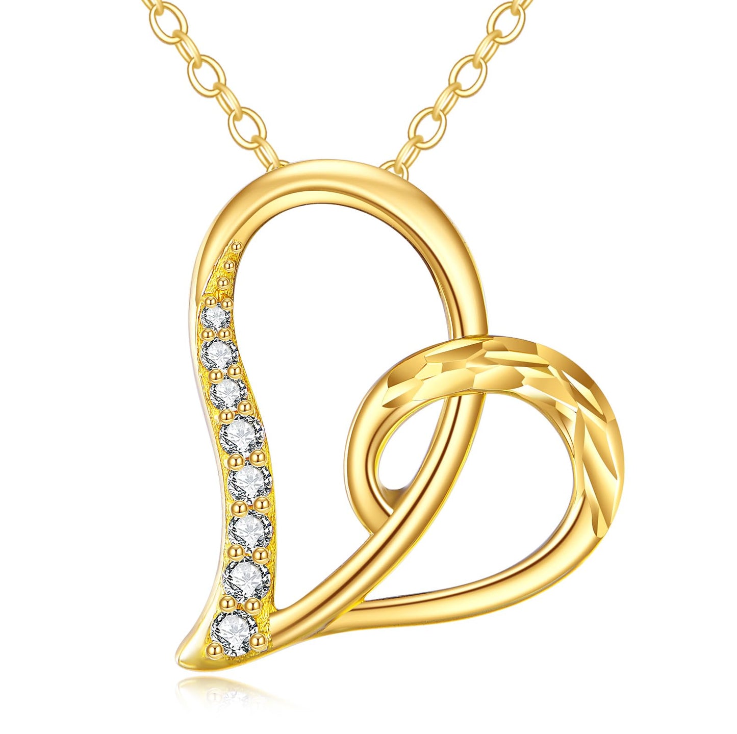 DOVRAN 10K Solid Gold Heart Necklace for Women Real Yellow Gold Love Heart Pendant Mother's Day Jewelry Gifts for Wife Mom