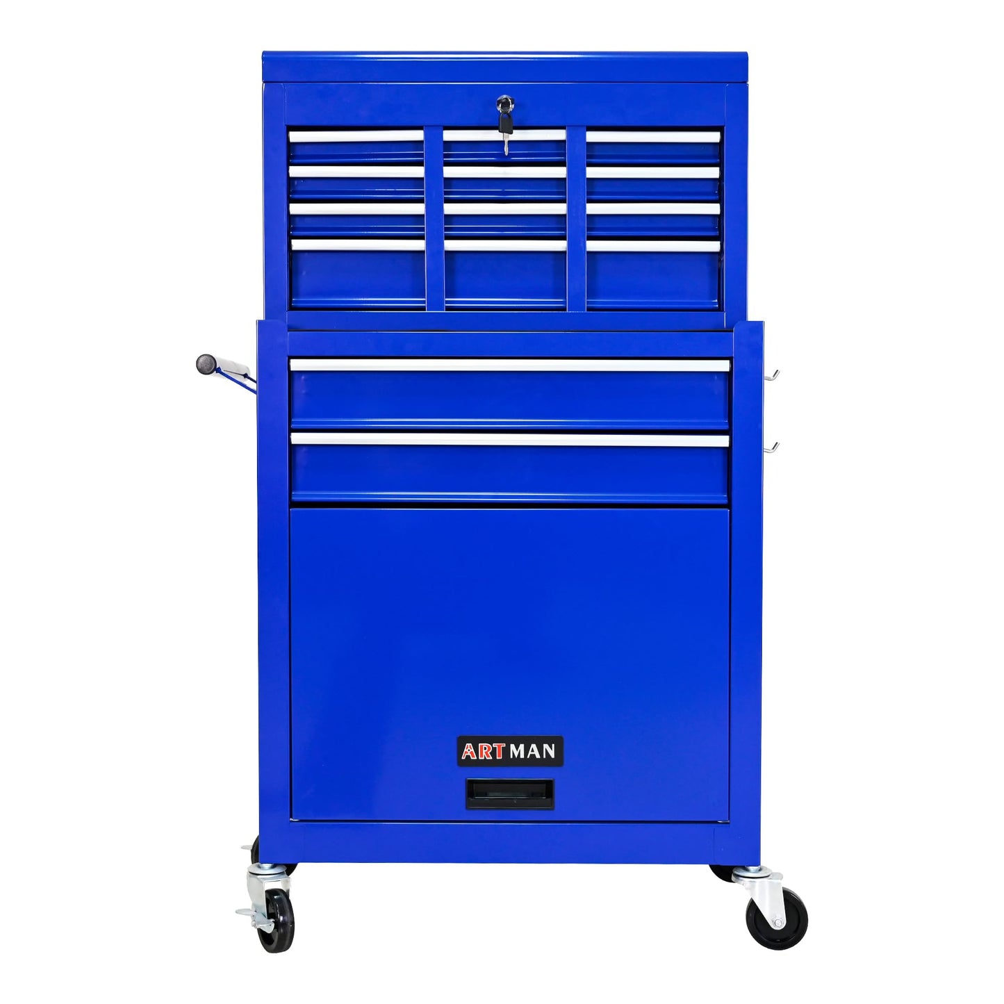 YOPTO High Capacity Rolling Tool Chest with Wheels and 8 Drawers,Metal Storage Tool Cabinet W/Mobile Case,Pull Handle,4 Hooks,for Workshop Mechanics Garage,Blue