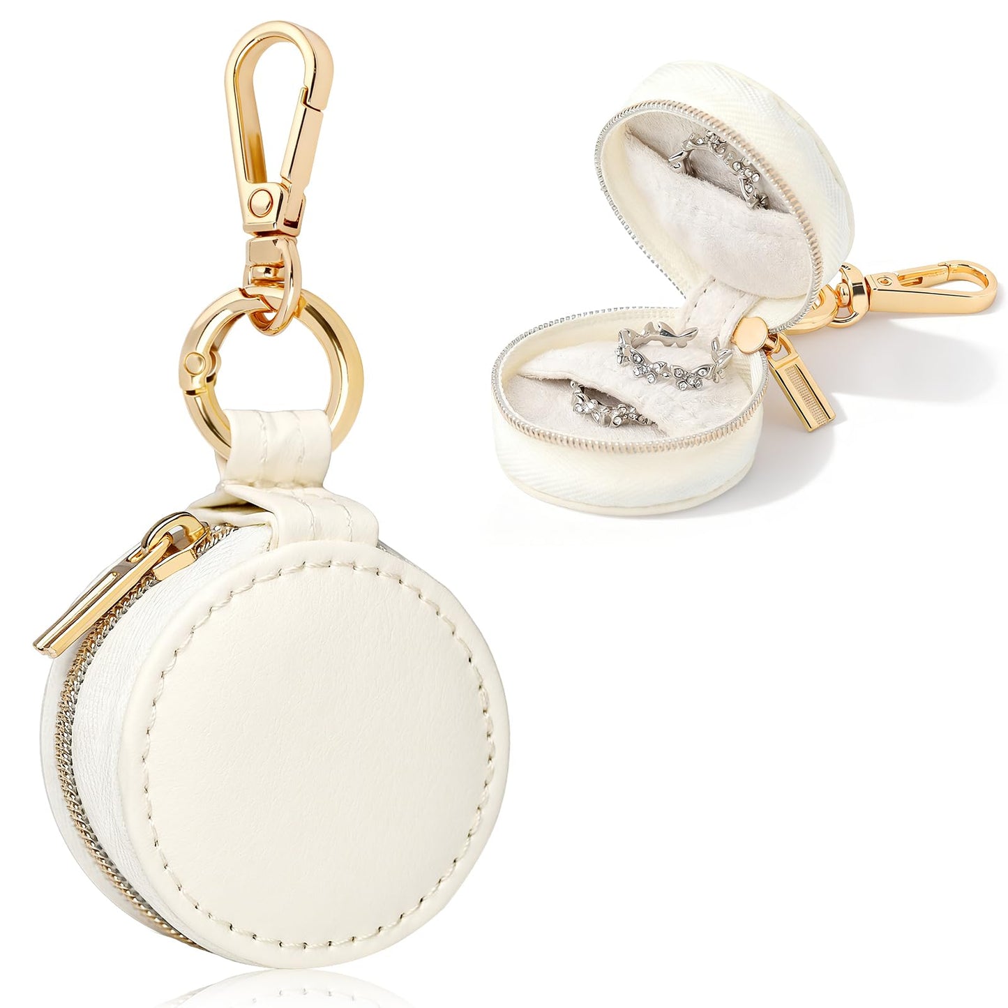 Aiokuo Travel Jewelry Box with Keychain – Mini Ring Holder and Jewelry Organizer Case for Women, Portable Compact Ring Box for Earrings, Necklaces & Travel Storage