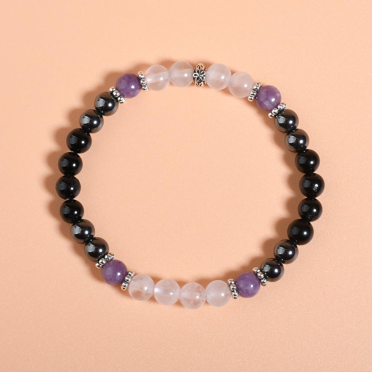 Gracayfr Anxiety Relief Bracelet Empath Protection Black Tourmaline Hematite Lepidolite Rose Quartz Healing Crystal Grief Support Items Jewelry Halloween Christmas Day Gifts For Women Lepi Ros