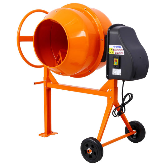 Cement Mixer, 5 Cu. Ft Electric Concrete Mixer Machine, 650W AC Motor Portable Power Cement Mixers for Mortar, Stucco and Fodder, Orange