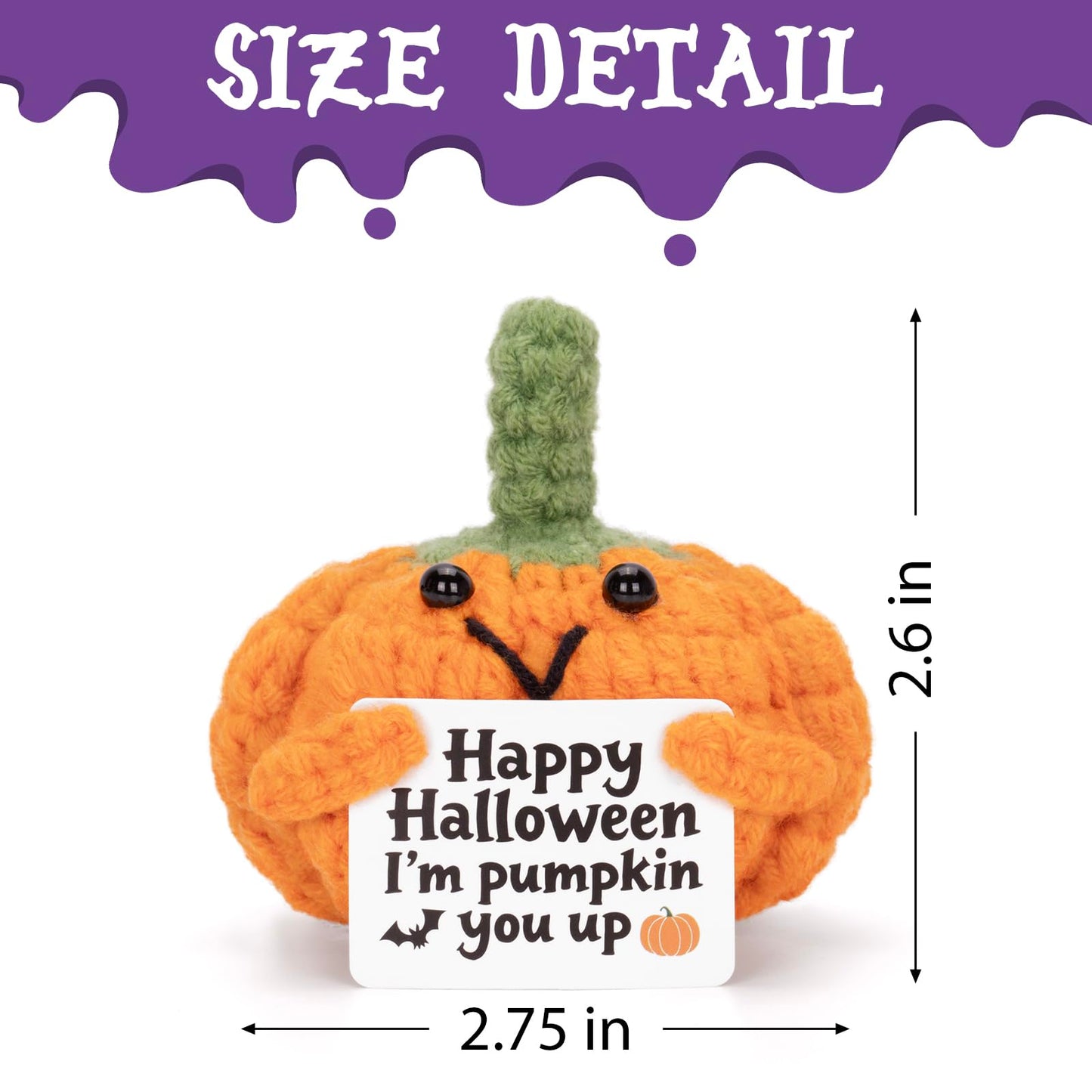 12Pcs Funny Positive Pumpkin Emotional Support Plush, Cute Crochet Toy with Positive Card Cheer Up Dolls Gifts for Halloween Birthday Holiday Party