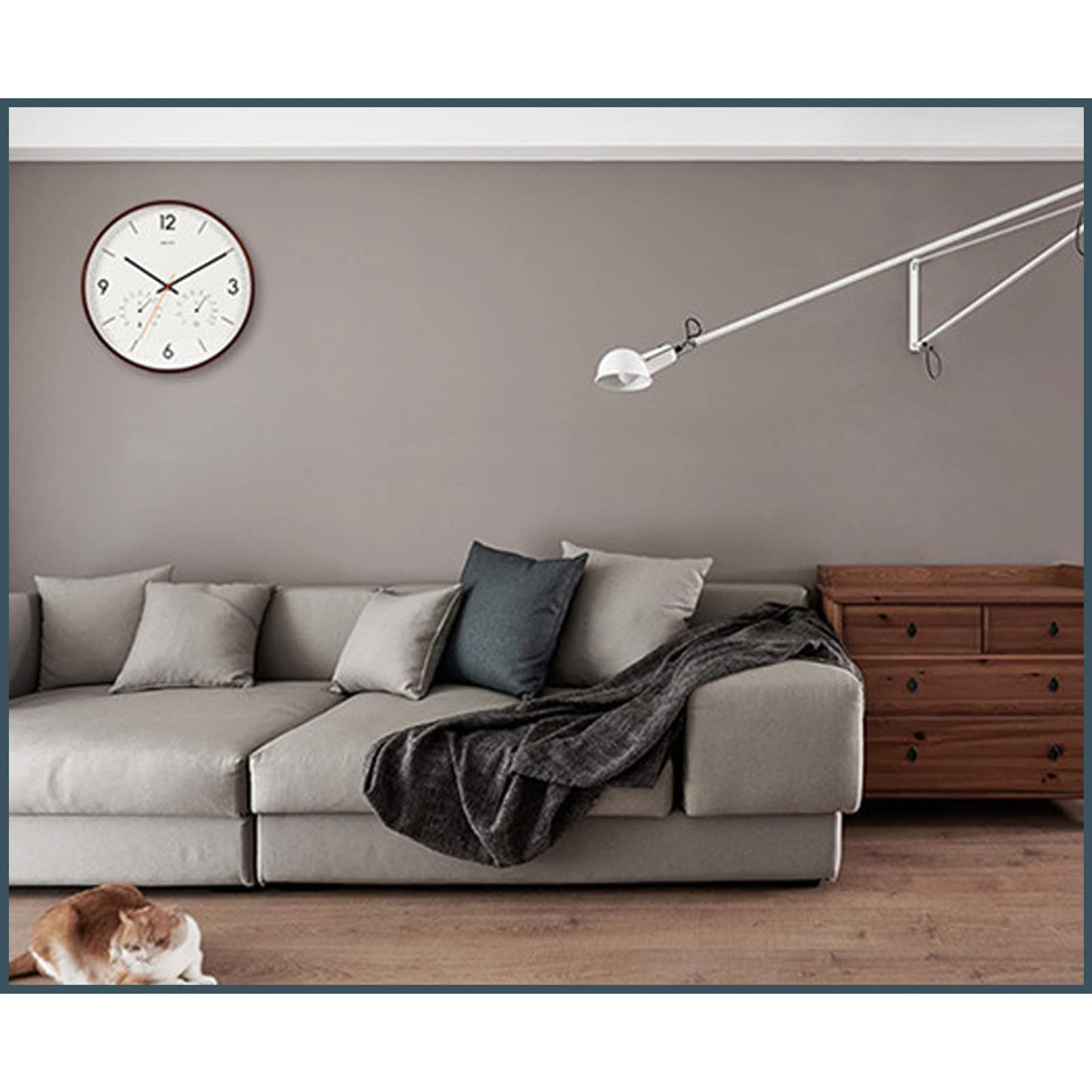 Wood Wall Clock, 14" with Thermometer Digital Clock, Household Arabic Numerals Non-Ticking Decorative Wall Watch Battery Operated Mute Movement for Living Room Bedroom Office School Hotel
