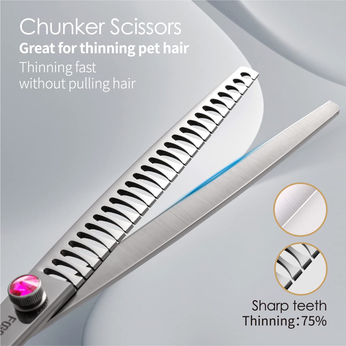FOGOSP Dog Grooming Scissors Kit 7 in Professional Curved Thinning Straight Chunkers Shears and Comb 5pcs Set for Grooming Dogs Cat Pet Japanese 440C Stainless Steel(7.0'',Kit)