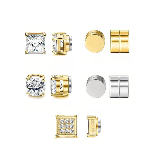 5 Pairs Magnetic Earrings for Men, Non-Piercing Clip On Stud Earrings Set, 4 Pairs Gold and 1 Pair Silver for Sensitive Ears, Stylish Everyday Wear
