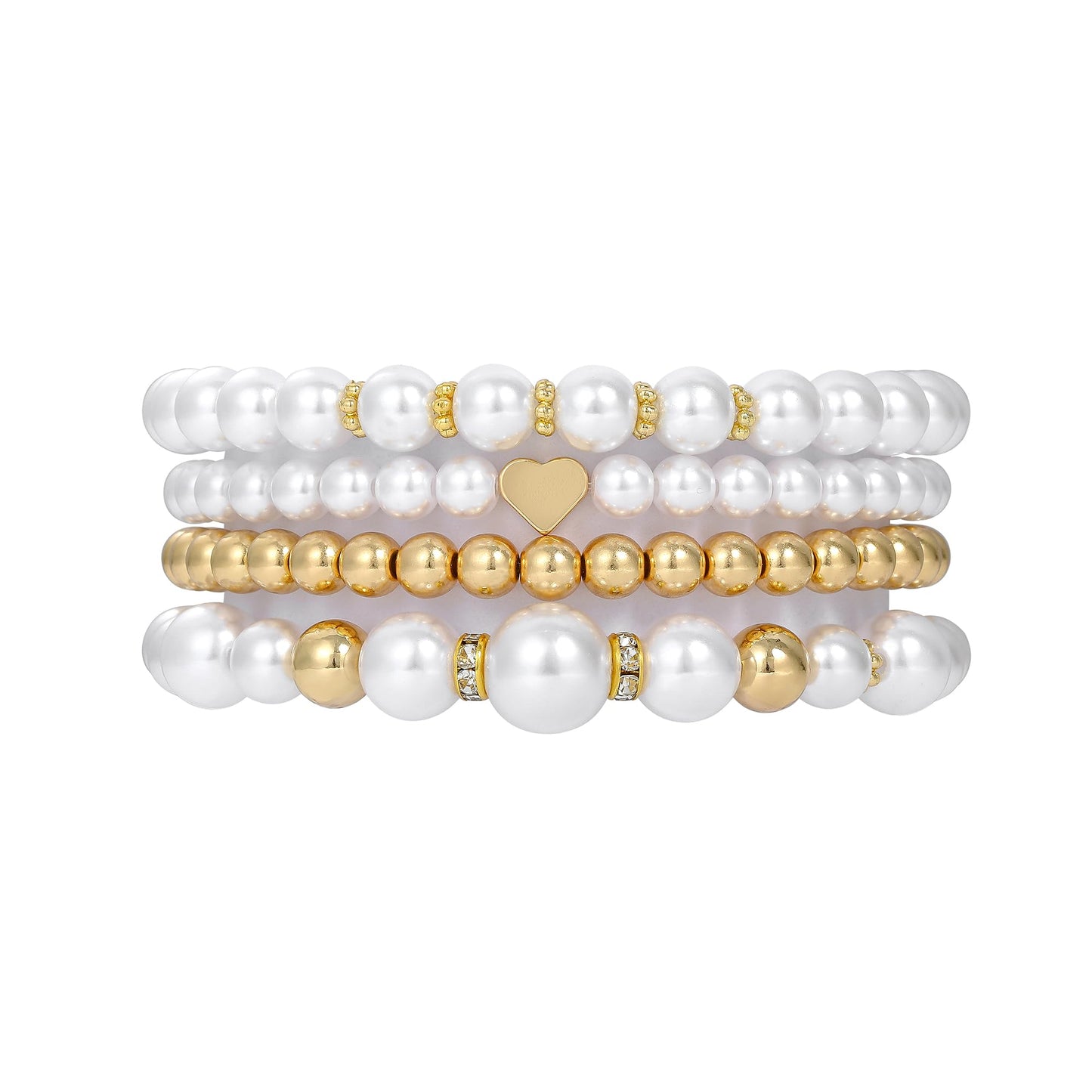 Sajidos Gold Plated Beaded Bracelets for Women Trendy, 14K Gold Plated Stack Cross Pearl Gold Plated Bead Stretch Bracelets Set Elastic Hypoallergenic Bracelets Jewelry Gifts (style11-1)