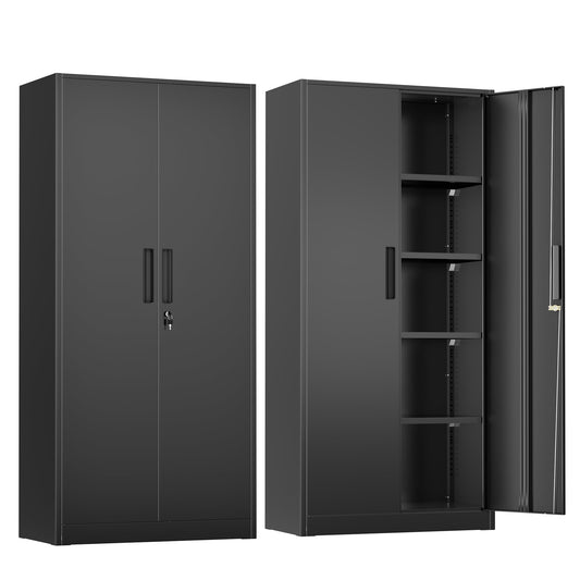 Greenvelly Metal Storage Cabinet, 72" Black Locking Metal Cabinet with 2 Doors and 4 Adjustable Shelves, Lockable Garage Storage Cabinets for Home Office, Garage, Kitchen, Living Room