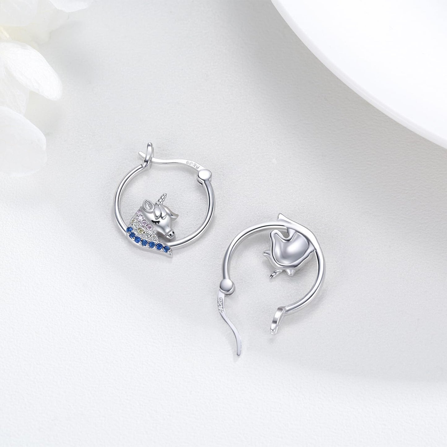 JUSTKIDSTOY Unicorn Earrings for Women Girls 925 Sterling Silver Hypoallergenic Hoop Earrings for Sensitive Ears Unicorn Jewelry Birthday Gifts for Daughter