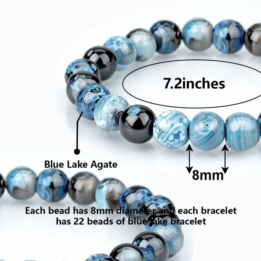 PZTIIY Crystal Bracelet - Natural Energy Crystal Bracelet for Men and Women (ZLY-Lake blue agate)