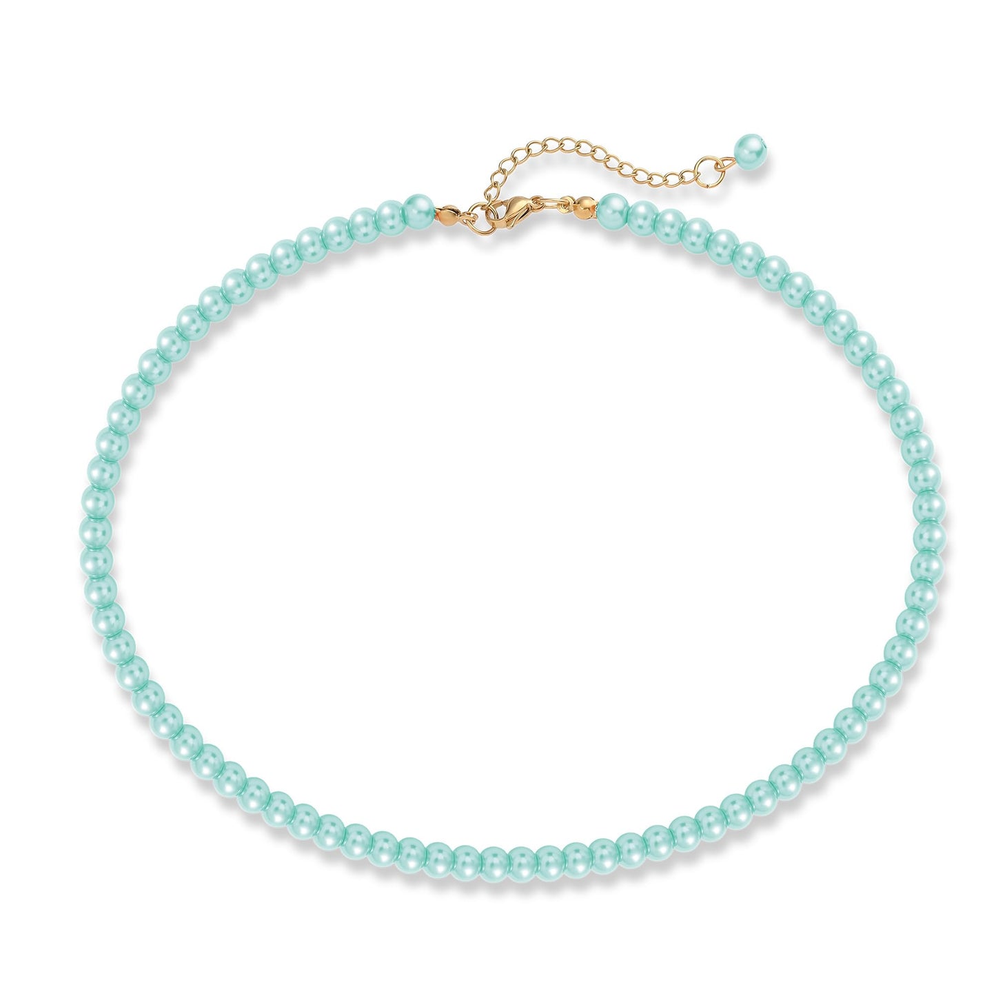 LAYWAF Imitation Pearl Necklace for Women, 6MM Blue Beaded Necklace, Fake Pearl Choker Mom Necklace, Simple Dainty Costume Pearl Jewelry, Faux Pearl Accessories for Wedding Bride