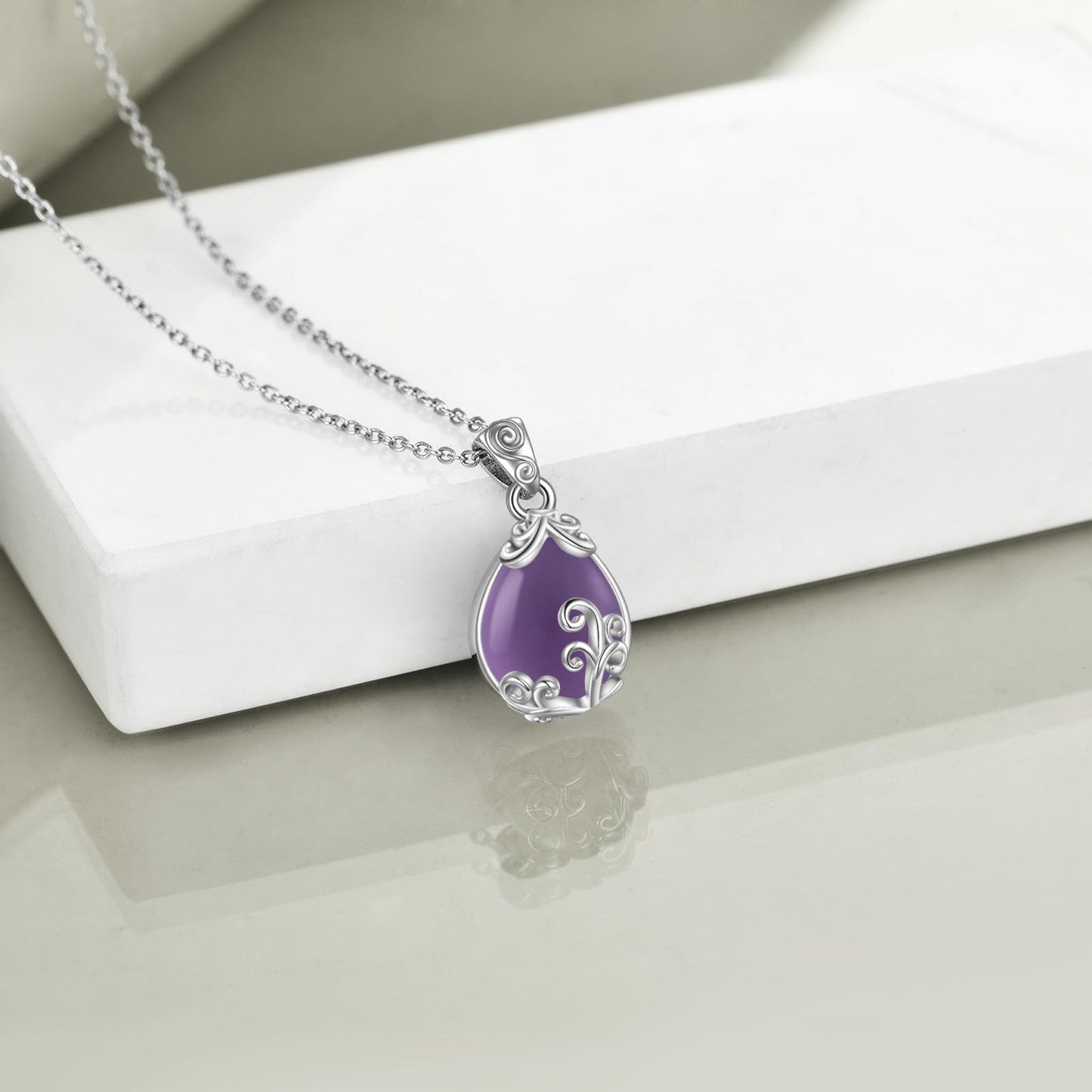 POPLYKE Sterling Silver Amethyst Filigree Teardrop Necklace Filigree Pendant Jewelry Gifts for Women