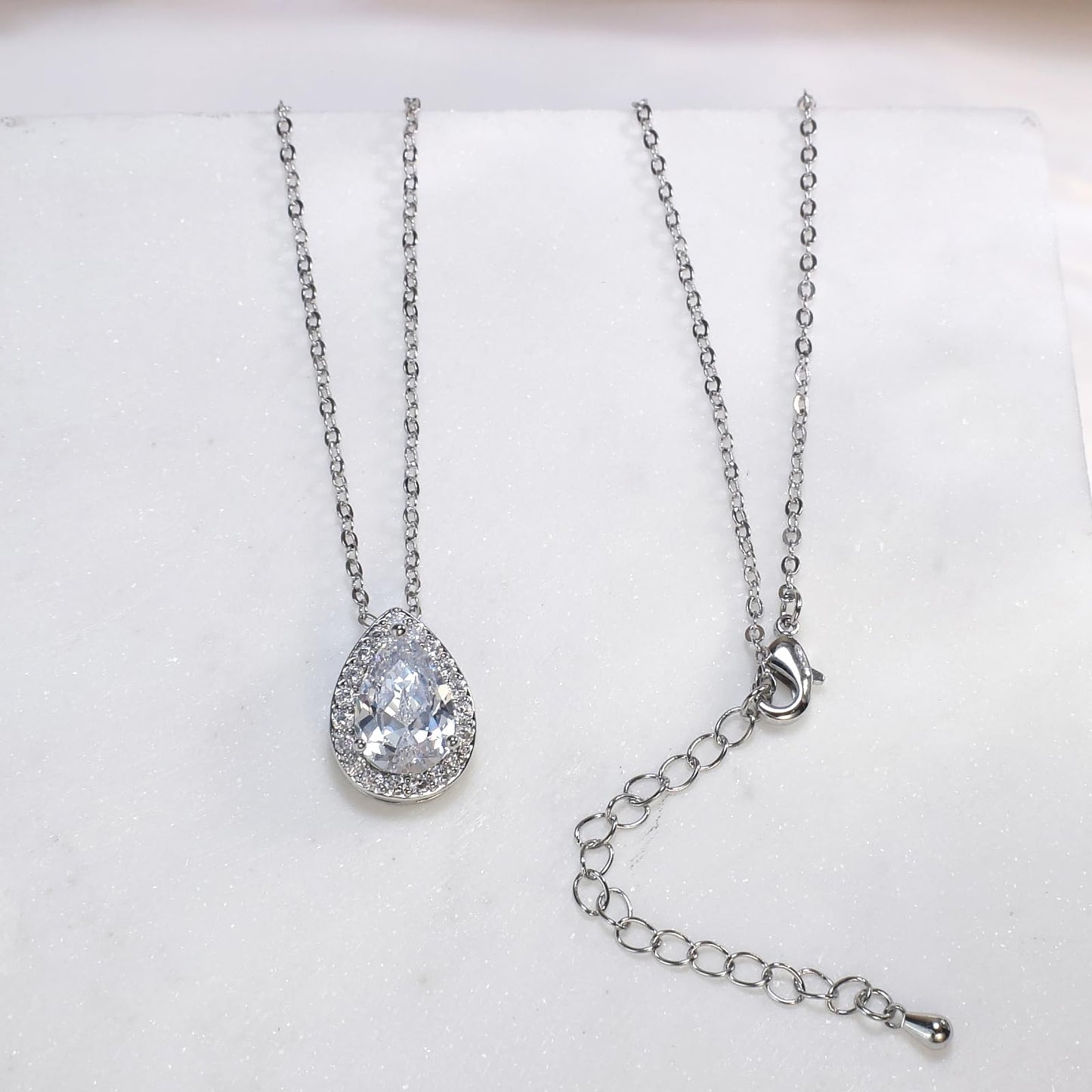 UDYLGOON Teardrop Cubic Zirconia Jewelry Set Necklace Earrings Bracelet Bridal Wedding Jewelry for Women Bridesmaid Prom Party (2 Set - White Gold Plated)