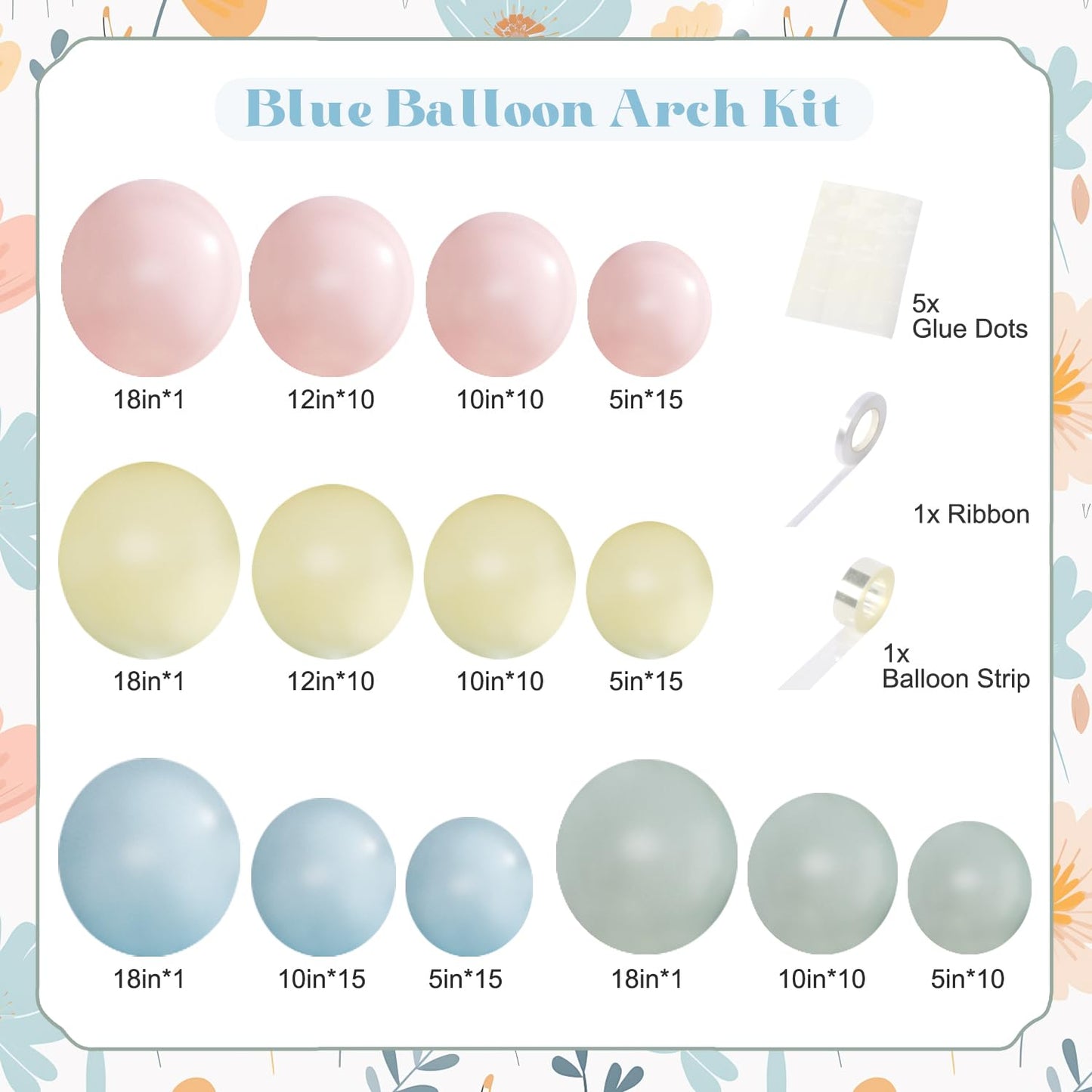 Pink Blue Yellow Pastel Balloon Arch Kit, 124Pcs Macaron Light Pink Blue Yellow Balloons for Spring Tea Party Baby Shower Wedding Birthday Gender Reveal Party Decorations
