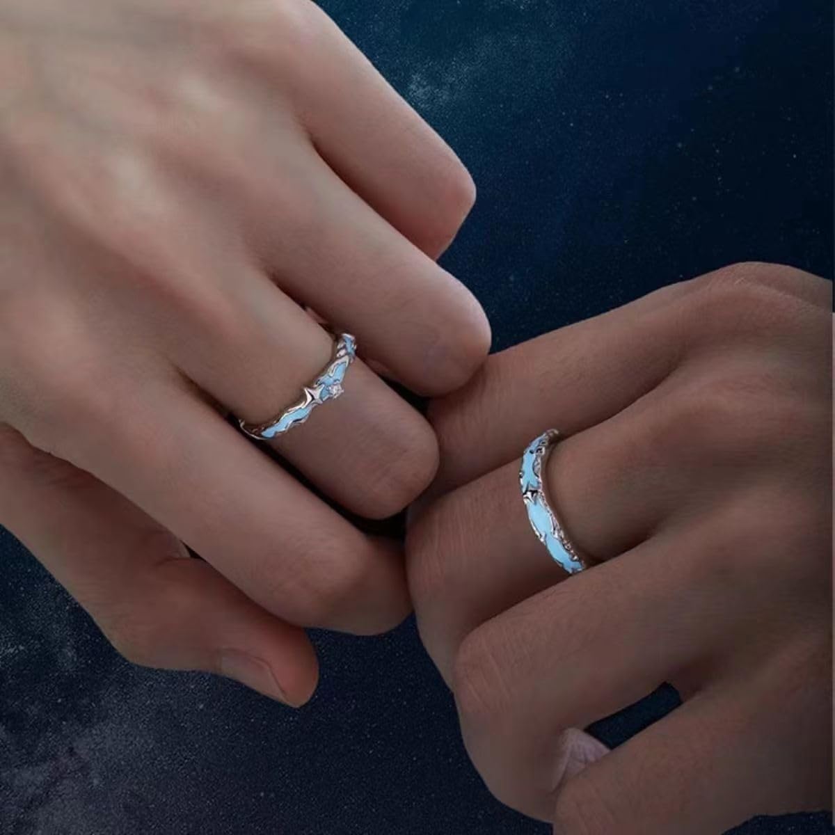 Lymphatic Magtherapy Luminous Ring For Men Women, Titanium Ion Therapy Acupuncture Unclog Bloodstream Lymph Nodes Light Up Hope Adjustable Finger Ring Jewelry Gift For Couple (star for women+men)