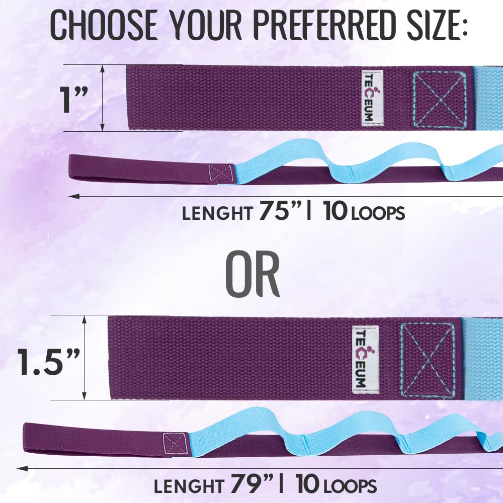 [NEW 2023] TECEUM Yoga Stretching Strap 10 Loops Non-Elastic Strap - Home Workout Stretch Strap for Physical Therapy, Yoga, Pilates cttn 1 in MB