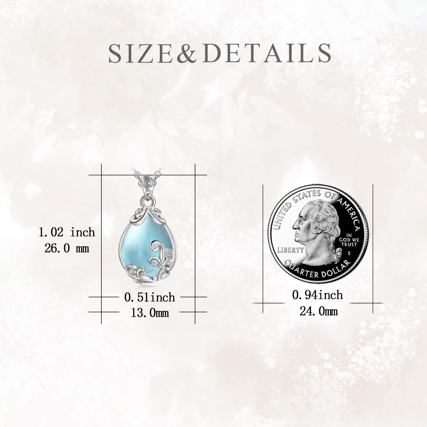 POPLYKE Sterling Silver Aquamarine Filigree Teardrop Pendant Necklace Gemstone Crystal Jewelry for Women