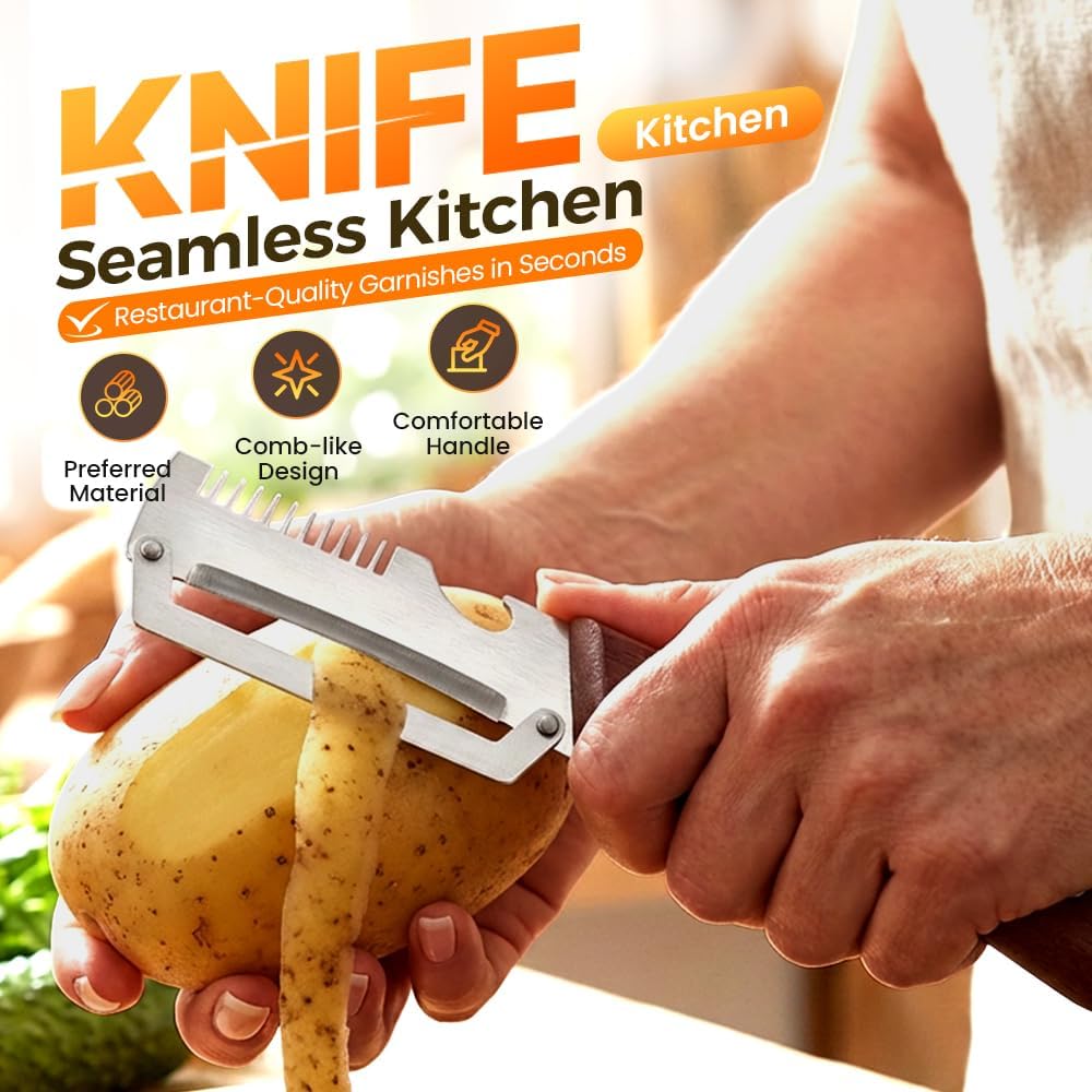 3-1 Multi-functional Vegetable Peeler, 2026 New Ktchen Multi-function Stainless Steel Thickened Fruit Peeler Knife with Wooden Handle,Suitable for Peeling Fruits and Shredding Scallions (A-3PCS)