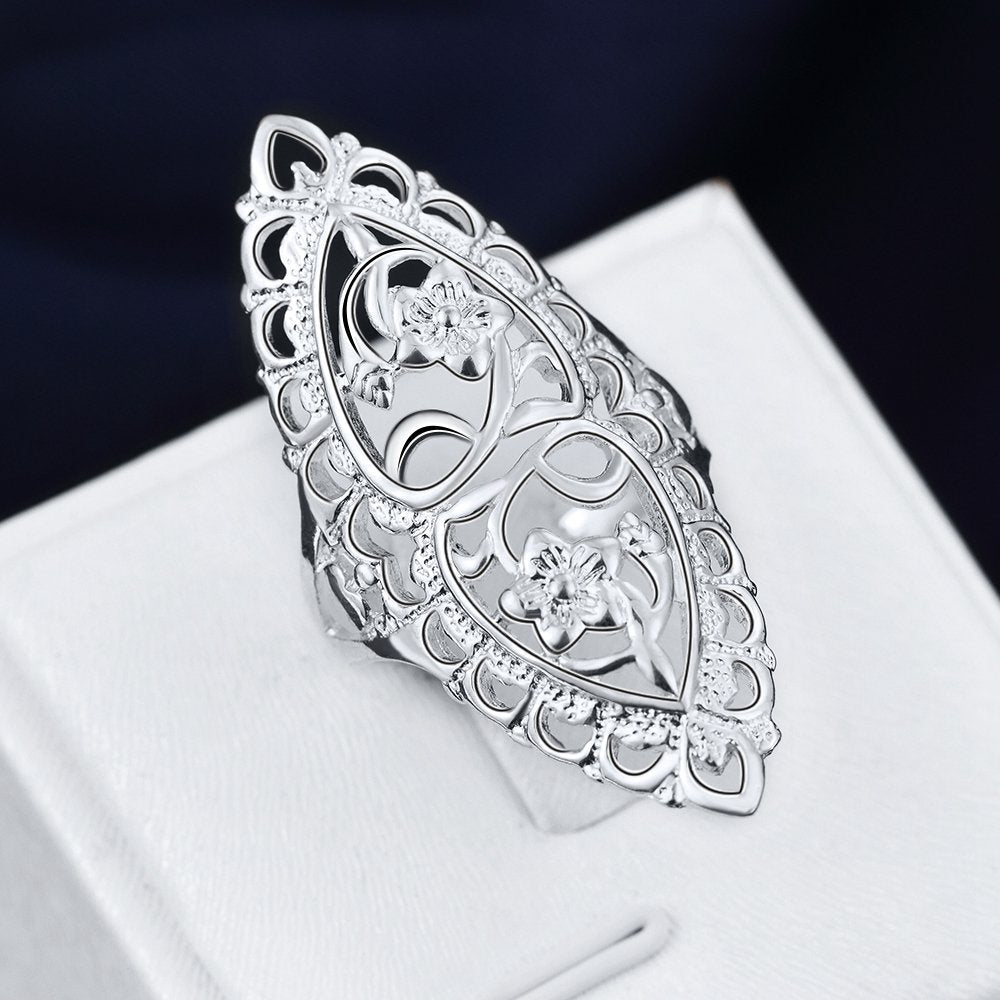 QOBEBOTA Silver Rings for Women Summer Boho Rings Big Thumb Ring Trendy Full Finger Rings Wide Band Womens Rings for Cocktail Party Birthday Gifts Size 9 Statement Rings for Women