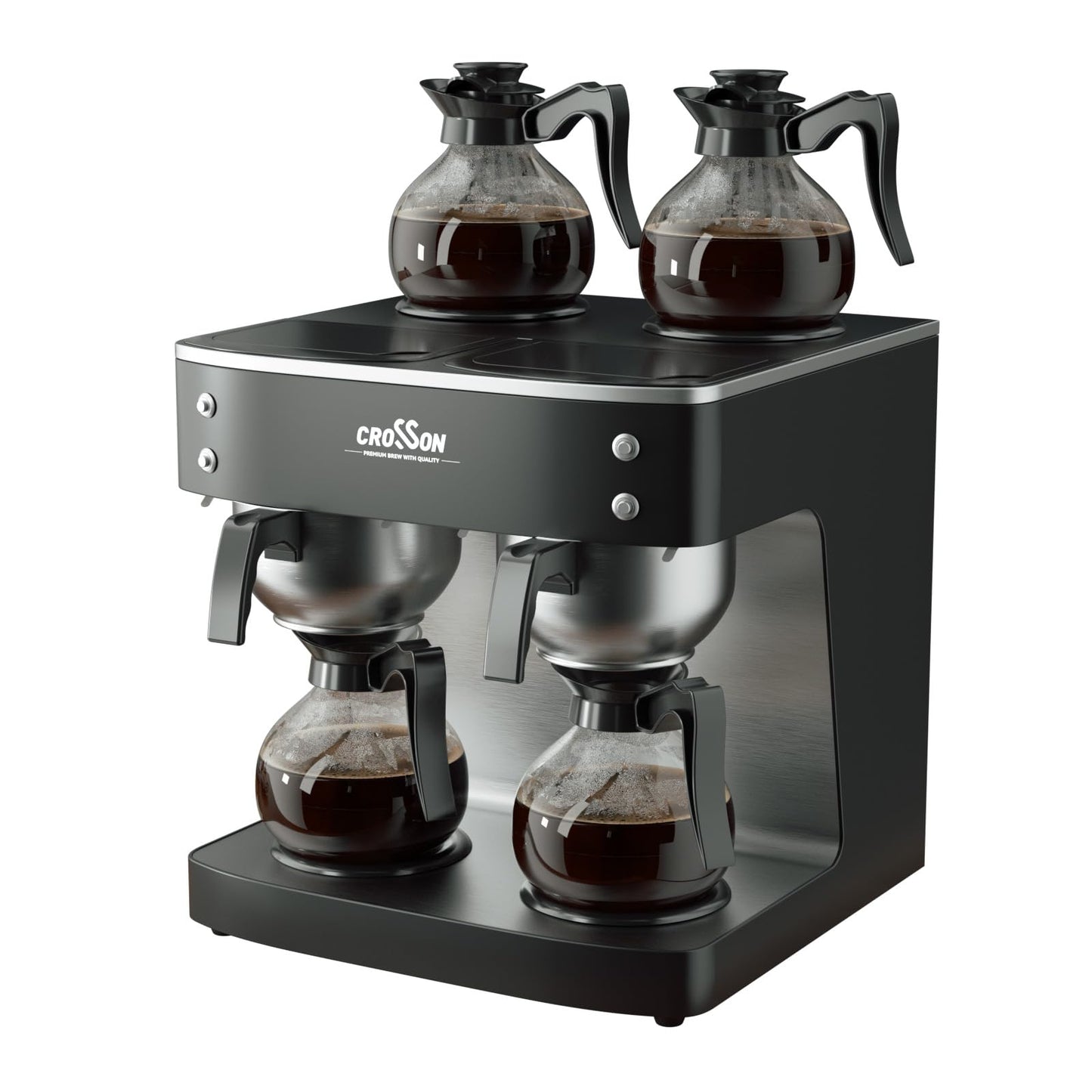 crosson 200 Cup/hour Commercial Drip Coffee Maker, 7.2L Pour Over Coffee Brewer with 4 Glass Decanter&Warmers and Easy Clean Fingerprint Free Housing and 304 Stainless Steel Funnel,